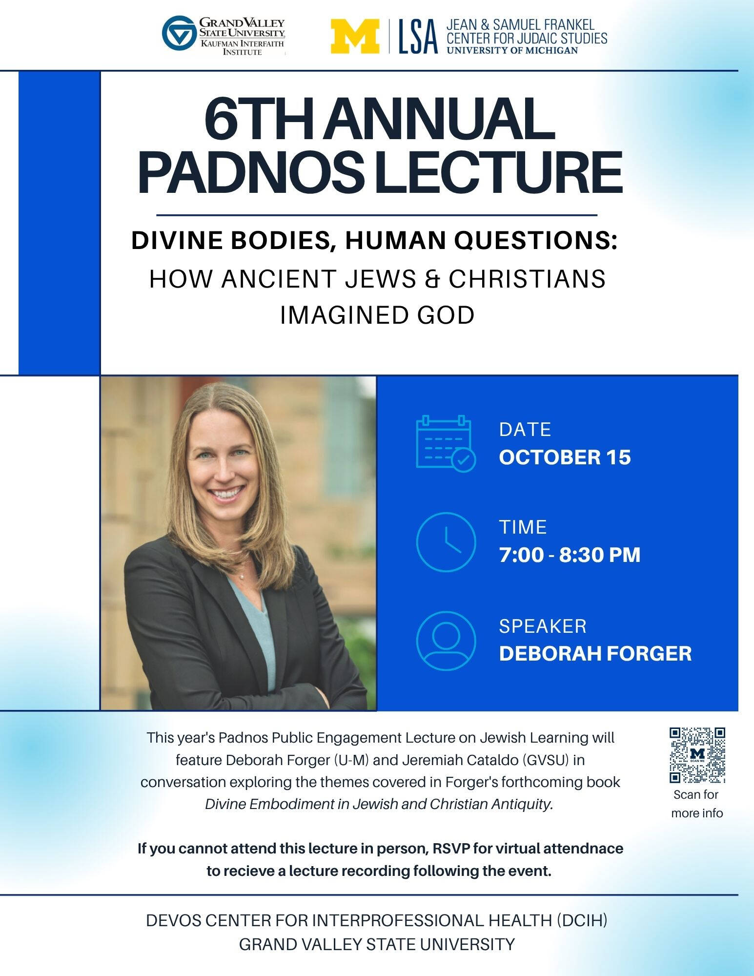 Flyer for Padnos lecture on October 15 from 7-830pm